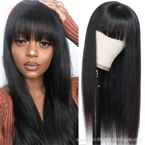 SPARK Human Hair Products 12a Full Machine Straight Wigs Straight Human Hair Wigs With Bangs Brazilian Non Lace Remy Hair Wigs